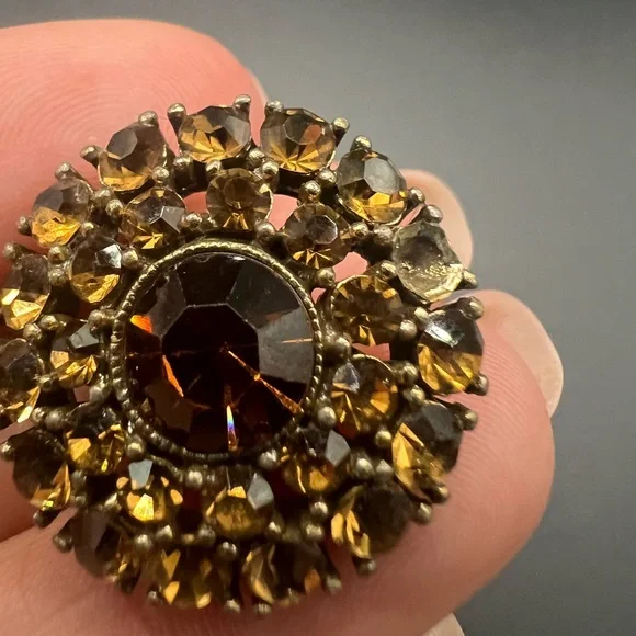 VTG 50'S SIGNED WEISS AMBER ORANGE AB RHINESTONE CLUSTER CLIP-ON EARRINGS - Picture 4 of 5